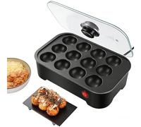 Takoyaki Maker Machine de ménage multifonction 12 trous avec couvercle pour boules de crêpes et houppettes à la crème