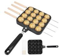 Takoyaki Pan, 16 trous fabricant de takoyaki antiadhésif avec fourche, poffertjes avec poignée suspendue, casserole facile à nettoyer pour les boules de crêpes de poffertjes