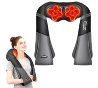 TAKRINK Masseur à Cou Épaule, Masseur cervical Shiatsu avec 18 Nœuds rouleaux de massage en 3D-Rotation, Direction et Vitesse Réglables, Matériaux cuir