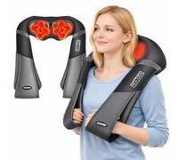 TAKRINK Masseur à Cou Épaule, Masseur cervical Shiatsu avec 18 Nœuds rouleaux de massage en 3D-Rotation, Direction et Vitesse Réglables, Matériaux cuir