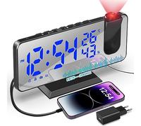 TAKRINK Reveil Projecteur Plafond Radio Réveil Projection Plafond avec Ecran Miroir 7.5 Pouces Température Port de USB Double Réveil 4 Luminosités Réglable Réveil Numérique pour la Chambre