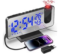 TAKRINK Reveil Projecteur Plafond, Radio Réveil Projection Plafond, avec Ecran Miroir 7.5 Pouces, Température Port de USB, Double Réveil, 4 Luminosités Réglable, Réveil Numérique pour la Chambre