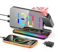 TAKRINK Reveil Projecteur Plafond RGB avec Radio Projecteur 180° Chargeur USB 2 Modes d'Alarme Affichage LED Ajustable Veilleuse Multicolore Cadeaux pour Enfants et Parents