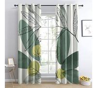 TAKUAN Rideau Occultant Feuilles Rideaux Thermiques à Oeillets pour Chambre, Motif Plante Rideaux Salon Moderne Lot De 2 Décoration De Fenêtre pour Chambre Enfant Fille Garcon Rideaux, 140x220