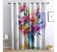 TAKUAN Rideau Occultant Fleur Rideaux Thermiques à Oeillets pour Chambre, Motif Art Moderne Rideaux Salon Moderne Lot De 2 Décoration De Fenêtre pour Chambre Enfant Fille Garcon Rideaux, 140x220