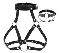 Takube Ensemble de 2 accessoires pour costume cosplay - harnais de poitrine bondage avec collier - adapté à l'entraînement buccal (noir)