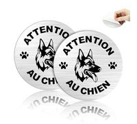 TAKULA 10CM Pancarte Attention au Chien, Plaque Attention aux Chiens, 2 Pièces Autocollant Chien Mechant, Logo en Métal Brossé - Avec Support, Convient à Tous les Environnements
