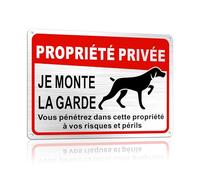 TAKULA Pancarte Attention au Chien, Panneau "Propriété Privée - Je Monte la Garde" 25x18cm, Signalétique pour Chien de Garde avec Pré-perçages