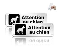 TAKULA Panneau Chiens - Plaque "Attention au Chien" 15x5cm - Aluminium Brossé Étanche - Signalétique pour Chien Méchant avec Adhésif et Pré-perçages