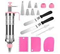 TAKUZA Lot de 14 seringues à garniture en acier inoxydable - Seringue à gâteau professionnelle en acier inoxydable - Pour décorer des gâteaux avec 6 douilles - Avec récipient transparent - Pour