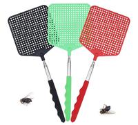 TAKUZA Lot de 3 tapettes à mouches télescopiques - Grande surface de frappe - 12 x 10,5 cm - Stabilité - Tapettes à mouches - Pour les mouches, les guêpes, etc. (Noir, vert, rouge)