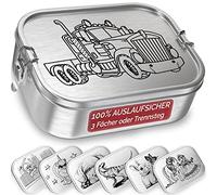 TAKWAY Boîte à bento étanche en acier inoxydable de 800 ml avec camion à 3 compartiments pour les repas des enfants et les repas scolaires, passe au lave-vaisselle