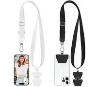 takyu Lot de 2 cordons tour de cou réglables pour téléphone portable avec 4 attaches adhésives, compatible avec iPhone, Samsung, Huawei et la plupart des smartphones, noir et gris, noir et blanc, 53