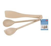 Tala Lot de 3 Ustensiles de Cuisine en Bois de Hetre - Spatule Cuillère et Racloir - Résistants à la Chaleur - Lavage à la Main