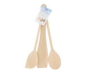 Tala Lot de 3 Ustensiles de Cuisine en Bois de Hetre - Spatule Cuillère et Racloir - Résistants à la Chaleur - Lavage à la Main