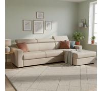 Talamo Italia - Canapé d'angle convertible Alberta, Canapé avec péninsule de rangement droite, Accoudoirs standards, 100% Made in Italy, Cm 280x95h85, Beige