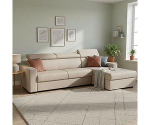 Talamo Italia - Canapé d'angle convertible Alberta, Canapé avec péninsule de rangement droite, Accoudoirs standards, 100% Made in Italy, Cm 280x95h85, Beige
