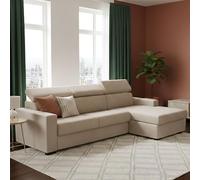 Talamo Italia - Canapé d'angle convertible Alceste, Canapé à ouverture pivotante, Péninsule de rangement droite, Accoudoirs fins, 100% Made in Italy, 260x95h85 cm, Beige