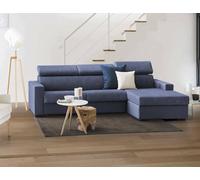 Talamo Italia - Canapé d'angle convertible Alceste, Canapé à ouverture pivotante, Péninsule de rangement droite, Accoudoirs fins, 100% Made in Italy, 260x95h85 cm, Bleu