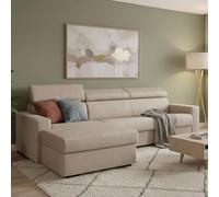 Talamo Italia - Canapé d'angle convertible Alda, Canapé à ouverture pivotante, Péninsule de rangement gauche, Accoudoirs standards, 100% Made in Italy, 280x95h85 cm, Beige