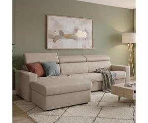 Talamo Italia - Canapé d'angle convertible Alda, Canapé à ouverture pivotante, Péninsule de rangement gauche, Accoudoirs standards, 100% Made in Italy, 280x95h85 cm, Beige