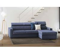 Talamo Italia - Canapé d'angle Marica, Canapé d'angle avec méridienne droite en tissu, Accoudoirs standards, 100% Made in Italy, 280x95h85 cm, Bleu