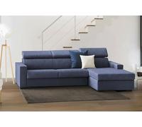 Talamo Italia - Canapé d'angle Mikaela, canapé d'angle avec méridienne droite en tissu, accoudoirs fins, 100% Made in Italy, 260x95h85 cm, Bleu