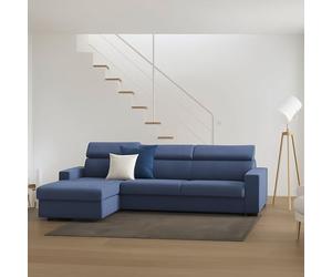 Talamo Italia - Canapé d'angle Viviana, Canapé d'angle avec méridienne gauche en tissu, Accoudoirs standards, 100% Made in Italy, 280x95h85 cm, Bleu