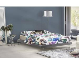 Talamo Italia - Lit double Isabella, Lit fixe en tissu avec pieds, 100% Made in Italy, adapté pour matelas 160x190 cm, Gris