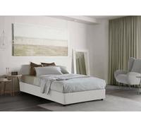 Talamo Italia - Lit double Rebecca, Lit coffre avec revêtement en tissu, 100% Made in Italy, Ouverture frontale, avec matelas 120x200 cm inclus, Blanc