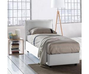Talamo Italia - Lit simple Carla, Lit coffre avec revêtement en tissu, 100% Made in Italy, Ouverture frontale, avec matelas 90x200 cm inclus, Crème