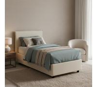 Talamo Italia - Lit simple Claire, Lit coffre avec revêtement en tissu, 100% Made in Italy, Ouverture frontale, avec matelas 90x200 cm inclus, Beige
