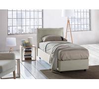 Talamo Italia - Lit simple Evelyn, Lit conteneur avec revêtement en tissu, 100% Made in Italy, Ouverture frontale, avec matelas Cm 90x200 inclus, Beige