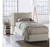 Talamo Italia - Lit simple Penelope, Lit coffre avec revêtement en tissu, 100% Made in Italy, Ouverture frontale, avec matelas 90x190 cm inclus, Beige