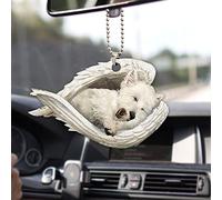 Talataca White West Highland Terrier Aile d'ange endormie Westie Memorial 2D Plat Voiture Rétroviseur Accessoires Décoration Arbre de Noël Décoration à Suspendre Charme Intérieur Rétroviseur Pendentif