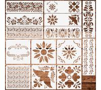 Talavera Lot de 14 pochoirs réutilisables pour gâteaux, meubles, bois, mur, toile, sol, bordure pour projets de peinture, tissu, bricolage