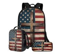 Talayituse Ensemble de 3 sacs à dos de voyage avec motif drapeau américain - Sac à dos portable de grande capacité - Sac à dos de sport avec boîte à déjeuner et trousse à crayons pour garçons et