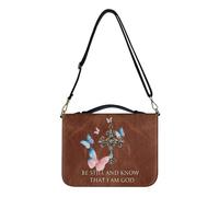 Talayituse Housse de bible en cuir synthétique avec bandoulière et poignée, imprimé croix, papillon, « Know That I am God » pour femmes, hommes, enfants, adolescents, sac fourre-tout portable,
