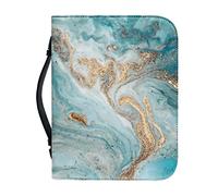 Talayituse Housse de bible en similicuir à motif marbre turquoise pour homme et femme, étui de bible chrétien à fermeture éclair avec poignée de transport, housse de livre d'étude, sac fourre-tout
