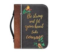 Talayituse Housse de bible en similicuir avec imprimé oiseaux et fleurs pour homme et femme, motif Be Strong and Let Your Heart Take Courage - Avec poignée de transport, étui de protection pour la