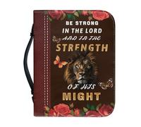 Talayituse Housses de bible pour homme et femme en cuir synthétique - Sac de bible fourre-tout pour livres - Accessoires de la Bible chrétienne, Lion Rose Papillon - Be Strong in the Lord, Medium