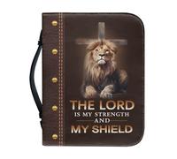 Talayituse Housses de bible pour homme et femme en cuir synthétique - Sac de bible fourre-tout pour livres - Accessoires de la Bible chrétienne, Croix de lion - Le Seigneur est ma force, Medium