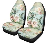 Talayituse Lot de 2 housses de siège avant pour voiture avec motif colibri et hibiscus - Protège-sièges universel pour camion, SUV, camionnettes et décoration intérieure de voiture, compatible avec la