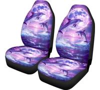 Talayituse Lot de 2 housses de siège de voiture avec imprimé dauphin et lune - Compatibles avec la plupart des camions, SUV, camionnettes - Accessoires de voiture - Décoration intérieure de voiture