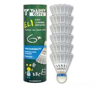 Talbot Torro - 469382 - Volants de Badminton ELI - Tube de 6 Volants, trés résistants - idéal pour Les écoles - Jupe Blanche - Vitesse Moyenne (Bleu) - tête en Mousse Dure - idéal pour l´entraînement