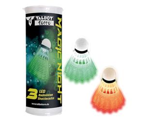 Talbot Torro 479123 Magic Night LED Lot de 3 balles de Badminton en Plastique avec lumière LED Durée de Combustion env. 48 Heures Blanc et Jaune pour l'intérieur et l'extérieur Ainsi Que pour Jouer