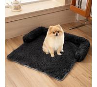 TALCON Tapis de canapé-lit pour chien et chat - Douce et apaisante - Pour chiens et chats de taille moyenne - En peluche moelleuse - Lavable et antidérapante (noir, 75 x 75 cm)
