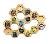 TaLcuS Boîte de présentation en bois for médailles, cadre hexagonal, porte-médailles sportives à couture créative sans perforation, for médailles militaires/de guerre/sportives(15pcs)