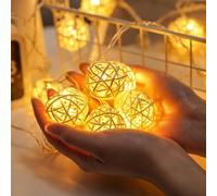 TaLcuS Guirlande lumineuse Globe Rattan Ball, Guirlande lumineuse LED blanc chaud, Lampe en rotin pour intérieur, chambre à coucher, rideaux, terrasse, pelouse, paysage, jardin féérique(C,1.5M)