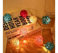 TaLcuS Guirlande lumineuse Globe Rattan Ball, Guirlande lumineuse LED blanc chaud, Lampe en rotin pour intérieur, chambre à coucher, rideaux, terrasse, pelouse, paysage, jardin féérique(B,1.5M)